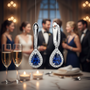 Aro de oro blanco-Pendiente de gota con piedra de zafiro y pendientes de diamantes tachonados de diamantes blancos - Product Image 3