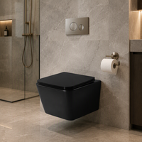 WC mural moderne en céramique sans bride, noir mat, forme carrée, à double chasse, avec réservoir encastré, pour salle de bain