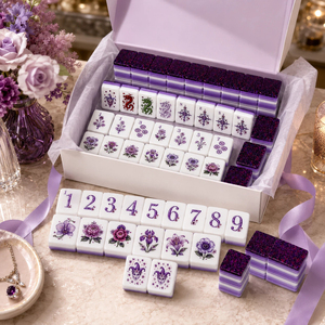 Ensemble de tuiles de mahjong de luxe personnalisées en gros, couleur violet pailleté, ensemble de mahjong américain floral de qualité supérieure pour cadeaux - Product Image 4