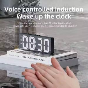 HD Gương LED kỹ thuật số Đồng hồ báo thức điều khiển bằng giọng nói chức năng báo lại báo thức kép bảng đồng hồ báo thức kép chế độ ban đêm độ sáng - Product Image 4
