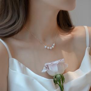 Collar de Perlas de Agua Dulce Naturales con Baño de Plata 925 y Oro de 18K, Cadena de Clavícula Tipo Frijol, Estilo Sonrisa, Pequeño, Tipo Camino que Lleva a la Orilla - Product Image 2