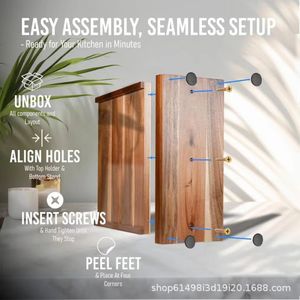 Support magnétique pour couteaux et planche à découper en bois massif pour la cuisine, organiseur d'ustensiles de cuisine, en bois d'acacia amovible - Product Image 5