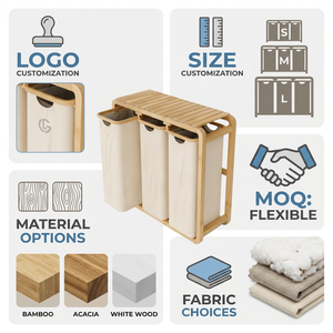 Cesto Portabiancheria in Bambù a 3 Scomparti con Coperchio, Sacchi Estraibili e Lavabili, Cesti Divisi per Lavanderia e Bagno - Product Image 5