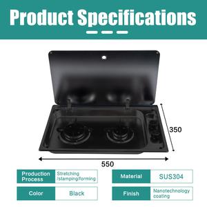 Cuisinière à <span class=keywords><strong>gaz</strong></span> JDA de qualité supérieure en acier inoxydable noir SS304 - 2 brûleurs avec couvercle en verre <span class=keywords><strong>pour</strong></span> caravanes, <span class=keywords><strong>camping</strong></span>-cars, bateaux, <span class=keywords><strong>camping</strong></span>-cars - Product Image 4