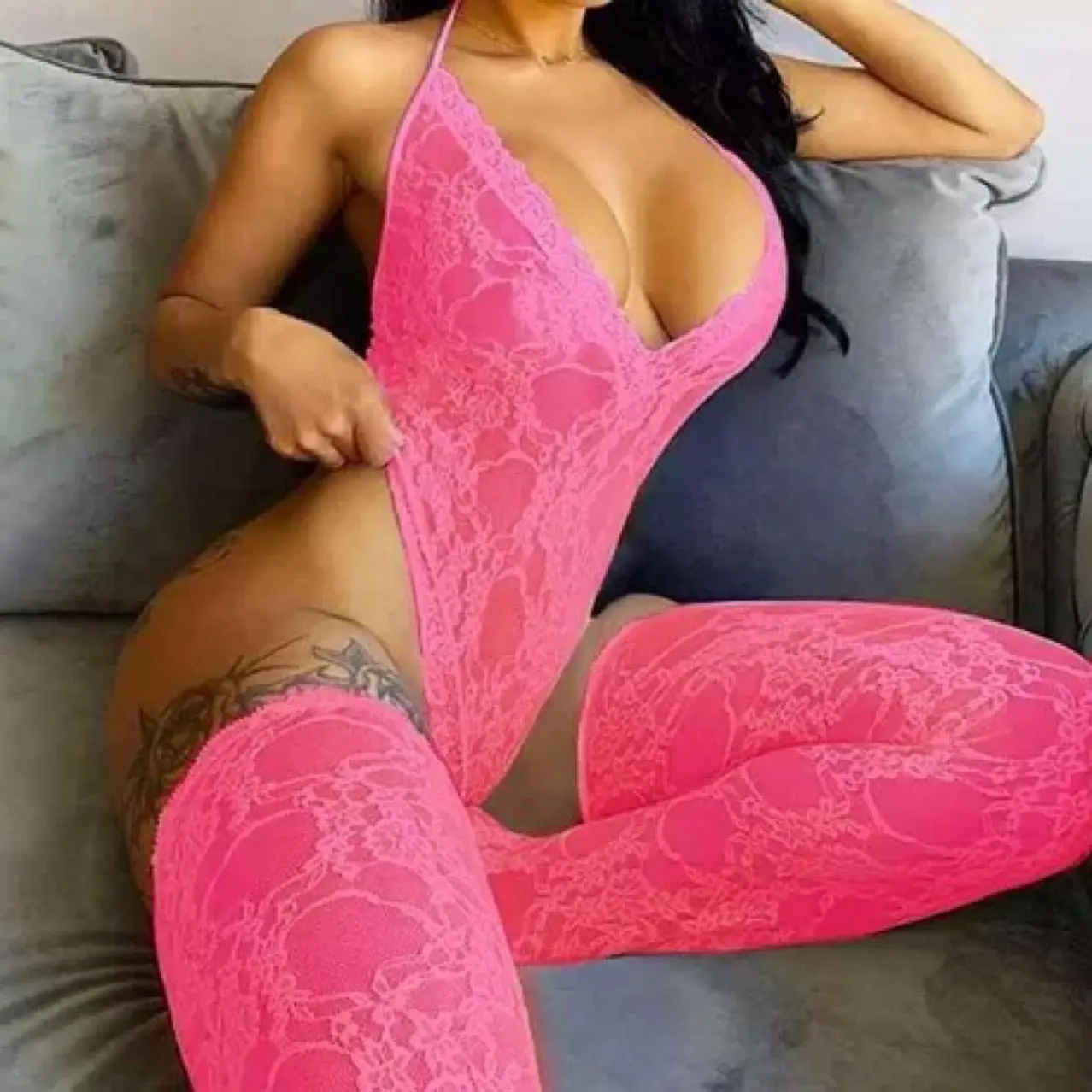 Lenceria-şehvetli OEM/ODM vücut çorap artı boyutu iç çamaşırı bodysuit dantel babydoll iç çamaşırı seti çorap ile fishnet