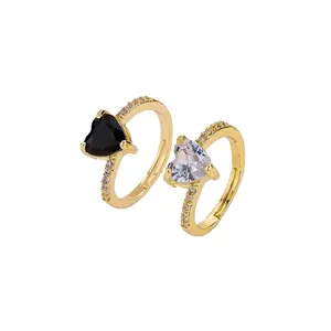Venta al por mayor barato ajustable 14K chapado en oro mujeres moda circón amor grabado Logo corazón anillo Vintage anillo de bodas