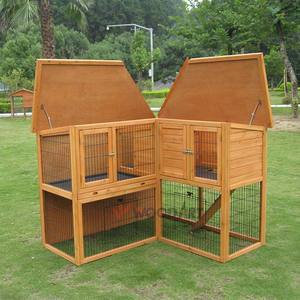 İki katlı ahşap tavşan kafesi ile kayma rampası ve tepsi - Product Image 4