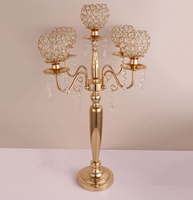 Candélabre à 5 bras en cristal, centres de table de mariage, bougeoirs en métal doré, décoration de table pour fêtes, dîners et événements