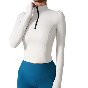 Kustom Pabrik mantel Yoga wanita jaket lengan panjang Pullover atletik lari ritsleting ringan Slim Fit kemeja cepat kering