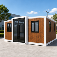 Maison conteneur extensible de luxe à grain de bois, mini-maison moderne, villa modulaire préfabriquée, ADU portable, espace de vie mobile