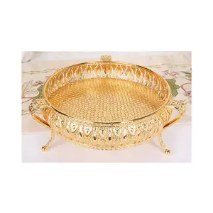 Luxury Plated Decorative Fruit Plate Food Tray Round Table Serving Tray Display Golden For Home Decoration