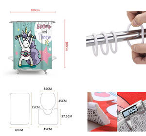 Cartoon 3D Print poliestere impermeabile bagno rosa arcobaleno unicorno tenda da doccia Set per bambini ragazza bagno - Product Image 6