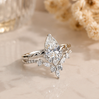 Ensemble de bagues de mariage en argent S925 avec moissanite de 1,6 carats, forme poire, bande torsadée, halo floral, accents marquise, tendance pour femme MR0325