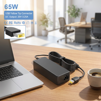 Adaptateur secteur 65W GaN à embout carré jaune, adaptateur de remplacement compact à haute efficacité pour les ordinateurs portables Lenovo Thinkpad X1 T X Series