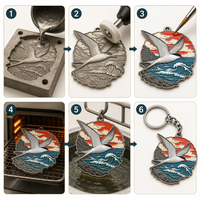 Porte-clés personnalisé en émail dur thème Océan Nord Atlantique, cadeau premium sur le thème de la faune marine, breloque souvenir en alliage de zinc représentant un pétomène, une baleine et une loutre
