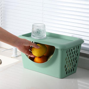 Green Rectangle Kitchen <b>Storage</b> <b>Basket</b> With Handle For Fruit Vegetable Organizing <b>Large</b> Size Plastic Stackable Container - Product Image 1