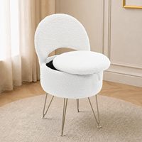 Tabouret de maquillage Hanyee Vanity Ottoman pliable avec dossier et rangement, pieds coniques en métal doré