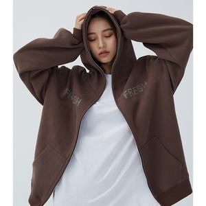 400 GSM棉羊毛重量级拉链连帽衫空白定制全拉链水钻连帽衫设计师街装 - Product Image 2