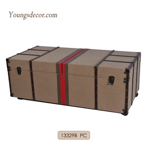 Decorative Canvas Covered Wooden Storage <strong>Trunk</strong> Style <strong>Coffee</strong> <strong>Table</strong> With Wheels - Product Image 2
