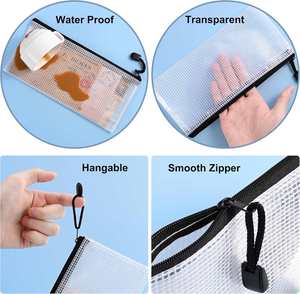 Black A6 Transparent PVC Mesh Bags with Zipper Plastic <b>File</b> <b>Folders</b> Portable Document Bag for Pencil Storage Student Use - Product Image 2