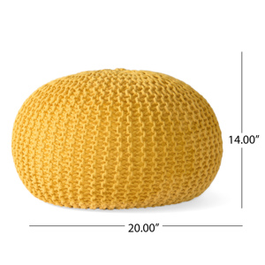 Pouf rond en coton tricoté jaune de 30 pouces de diamètre, pouf de sol, décoration de salon - Product Image 4