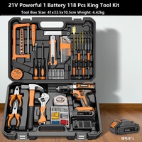 Perceuse à percussion sans fil 21V sans balais 2 vitesses 3-en-1, kit combiné d'outils électriques 118 pièces, batterie lithium-ion, boîtier en plastique rigide