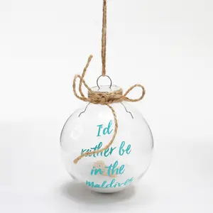 Wholesale Low Moq 8cm Round Clear Blank Xmas Tree Hanging Ornaments Bauble Glass Christmas Flat Disc Ornament Plain