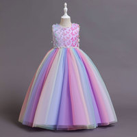 Robe de princesse arc-en-ciel de luxe pour filles de 1 à 12 ans, robe de bal en tulle multicolores avec appliques de papillons, doublure en satin, sous-jupe en soie douce