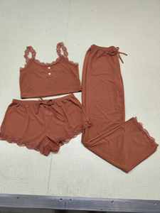 <b>Women's</b> Pajama Three-piece Set Lace Halter Top + <b>Shorts</b> + <b>Long</b> Pants Soft Solid-color Sexy Ladies Sleepwear Home Wear - Product Image 5