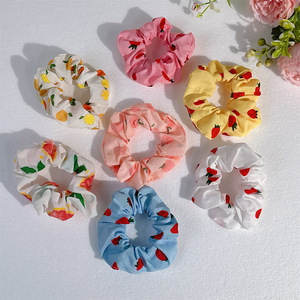 Élastiques à cheveux tendance en forme de côlon, en maille douce, avec motifs fruités, en caoutchouc très extensible, et accessoires floraux pour adolescentes. - Product Image 1