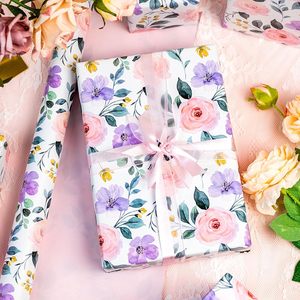 Pink Flowers <b>Wrapping</b> <b>Paper</b> 17 Inch X 16.5 Feet Double Side Eco Friendly Gift Craft Packaging - Product Image 2