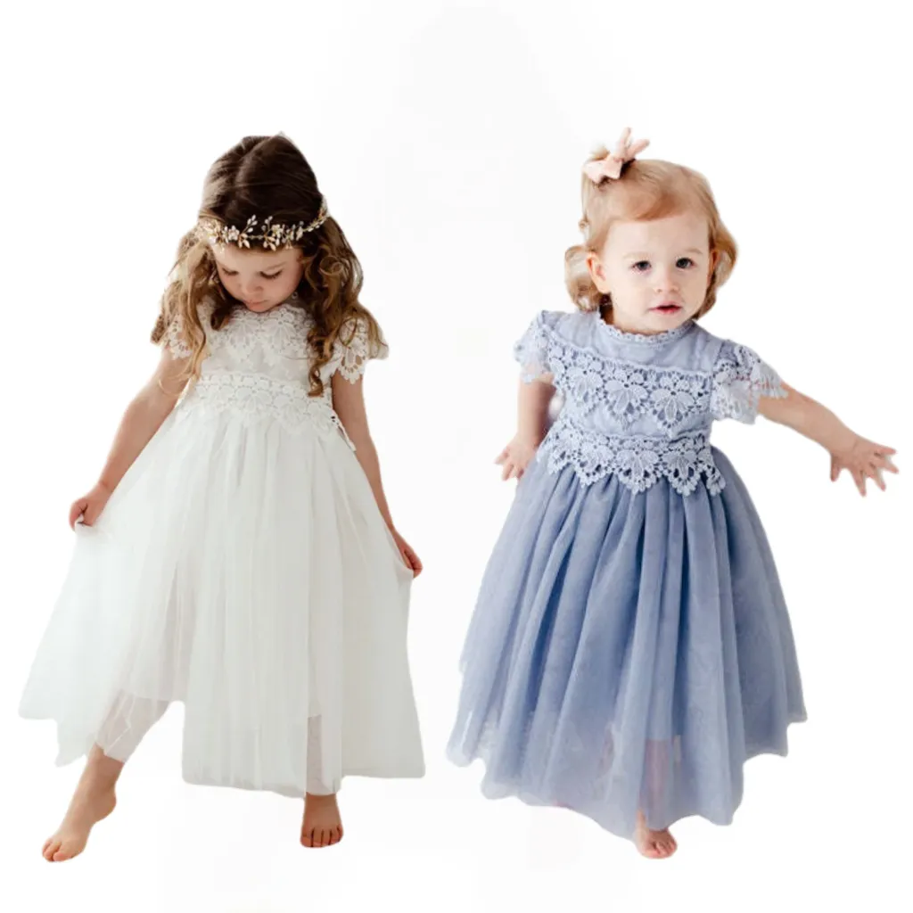 RTS Summer White Christening Baptism Girls Lace Elegant Tutu Baby Evening Party Wedding Tulle Dress