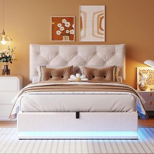 Moderno sistema di stoccaggio idraulico e luce a grandezza naturale imbottito con bottone Beige con <span class=keywords><strong>testiera</strong></span> con Design a ciuffo - Product Image 3
