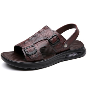 Sandales à brides croisées pour hommes en cuir marron à semelle souple, chaussures de plage à enfiler pour jeunes de 18 à 40 ans - Product Image 5