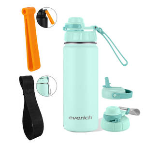 Everich Botella de agua deportiva personalizada de boca ancha Botella de vacío aislada de acero inoxidable con tapas de asa - Product Image 1