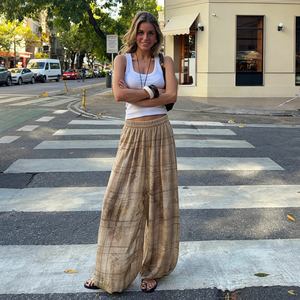 Street Style Vintage Floral Print Plaid Loose Straight Leg Casual Pants Relaxed Versatile Home Wear Elastic Waist Long Pants - Product Image 3