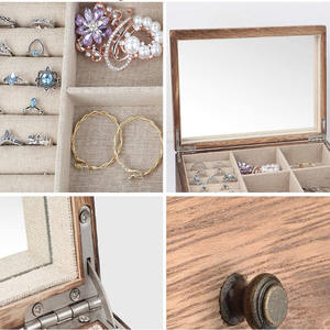 Шкатулка для украшений органайзер для женщин <span class=keywords><strong>2</strong></span> слоя Большой футляр для хранения ювелирных изделий в деревенском стиле деревянная шкатулка для украшений с зеркалом и кольцо лоток для колец, сувенир, брелок - Product Image 6