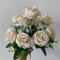 B1529 Arrangement floral haut de gamme fait main, bouquet de fleurs artificielles pour mariée, roses champagne en velours, 9 têtes, vente en gros