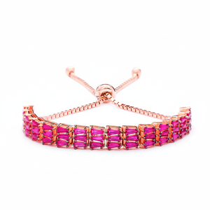 Baguette Cut Ruby CZ Stone Elegant Design Wholesale Handmade Turkish <b>Adjustable</b> Tennis 925 Sterling Silver <b>Bracelet</b> - Product Image 2