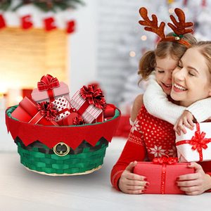 Cesta de regalo <span class=keywords><strong>navideña</strong></span> de bambú tejida a mano con virutas de madera, precio económico, cesta decorativa para colgar en la puerta. - Product Image 3