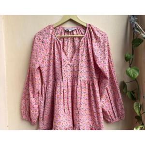 Robe imprimée en blocs de main rose tuniques indiennes imprimées en blocs robe à la main robe longue en coton indien robe imprimée indienne - Product Image 1