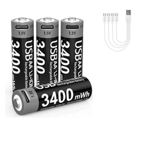 Baterai Lithium AA 1.5V 3400mWh isi ulang USB dengan Port pengisian daya bawaan untuk Senter, mainan, remote, perangkat LED