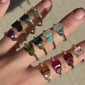 توي إت موي خاتم جوهرة من حجر الزركون بالذهب مطلي بالذهب عيار 18 قيراط من الفولاذ المقاوم للصدأ بحجرتين من الزركون خاتم مفتوح قابل للتعديل _ مقاوم للماء خالي من التشويه - Product Image 2