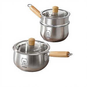 Olla Pequeña de Acero Inoxidable 304 sin Recubrimiento, con Asa de Madera y Tapa de Vidrio, Resistente al Calor, Multiusos, <span class=keywords><strong>para</strong></span> <span class=keywords><strong>Comida</strong></span> de Bebé y Cocción de Fideos - Product Image 1