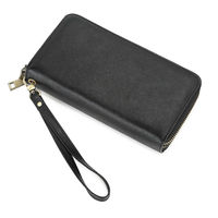 Dompet Panjang Kulit Asli Vintage dengan Resleting Ganda, Tas Selempang, Tempat Kartu, Kantong Ponsel, Logo Kustom