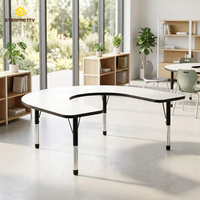 Table de lecture semi-circulaire en bois pour 4 personnes, réglable en hauteur, pour l'école, vente en gros d'usine