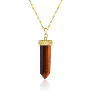 Collana da Donna all'Ingrosso con Ciondolo a Forma di Luna e Pilastro Esagonale in Pietra Grezza di Cristallo, <span class=keywords><strong>Argento</strong></span> Sterling 925 Placcato Oro 18K - Product Image 6