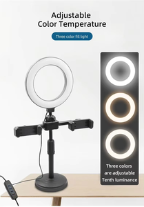 Aro de Luz LED de 6 Pulgadas con 2 Abrazaderas de Clip, Soporte Dual para Teléfono Móvil, Soporte de Escritorio para Transmisión en Vivo, LED para Transmisión en Directo - Product Image 6