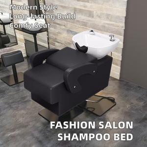 Mueble Portátil para Salón de Belleza SUCCESSOR, Lavabo para Lavar el Cabello con Base de Cerámica, Unidad de Lavado de Cabello con Respaldo de Cuero Sintético, Ajustable, de Madera - Product Image 2