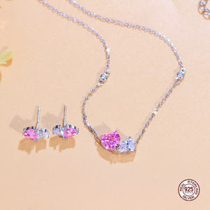 Scintillante Set di Gioielli in Argento Sterling 925 con <span class=keywords><strong>Collana</strong></span> e Orecchini a Cuore Rosa in Zirconia per Ragazze per Uso Quotidiano Regalo di <span class=keywords><strong>San</strong></span> <span class=keywords><strong>Valentino</strong></span> - Product Image 6